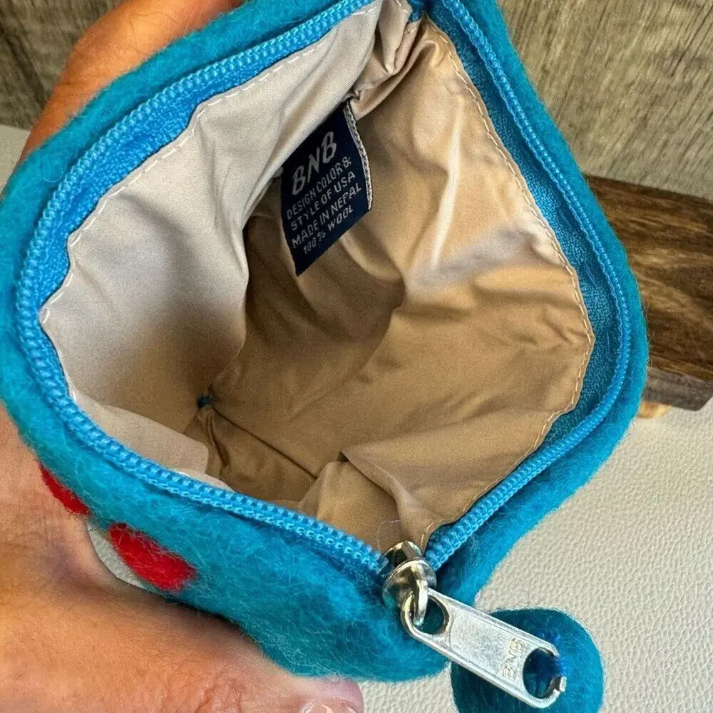 Felted Wool Coin Purse Blue Flower Wallet Key Holder Purse Charm New FAST SHIP